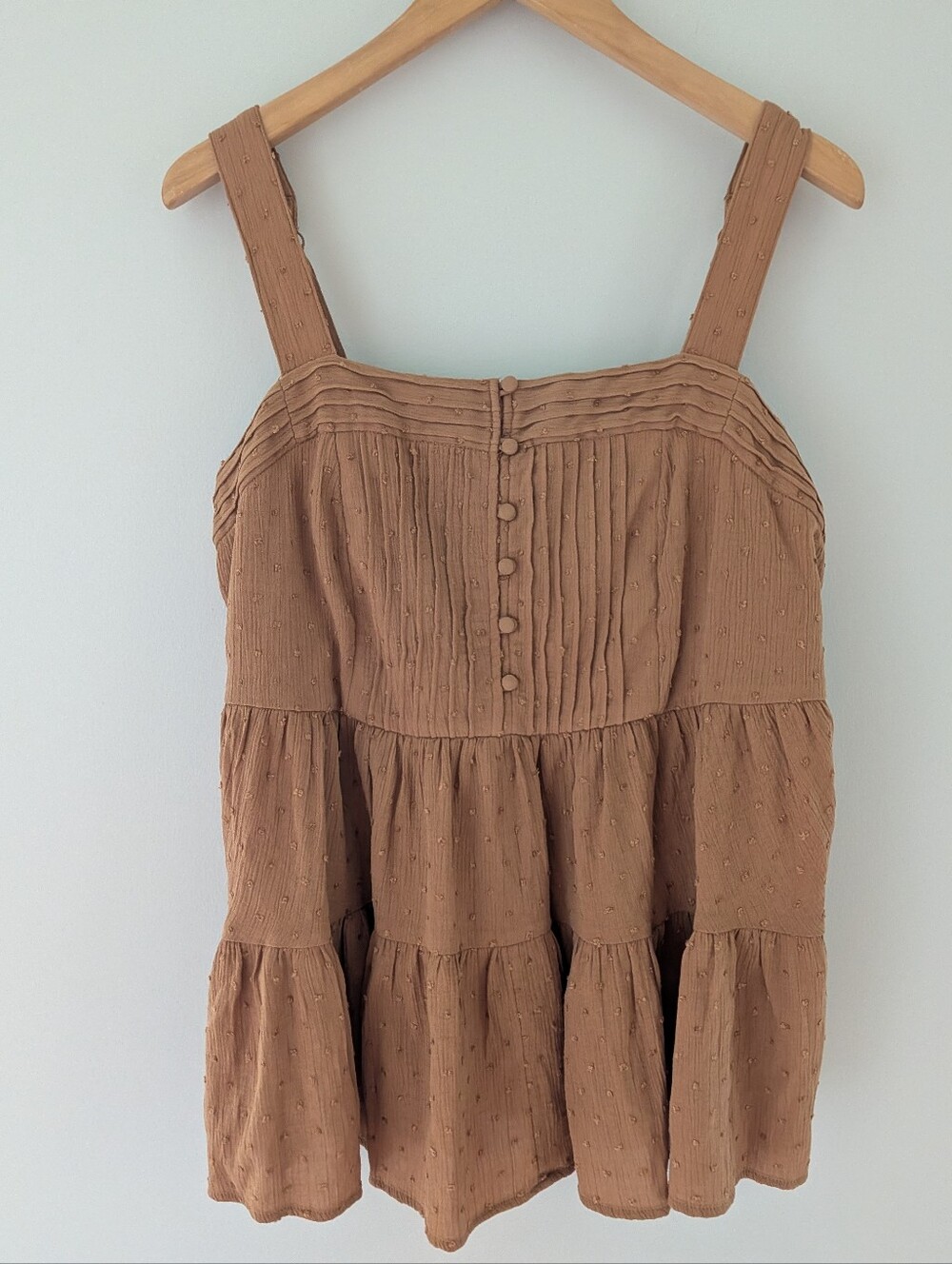 NWT Torrid 0 L 12 Brown Swiss Dot Tiered Babydoll Tank Boho